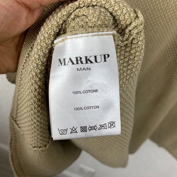 Mark Up Jacket Mens XXXL Tan Knit 2 Button Blazer Cardigan Sweater Pockets Beige - Picture 6 of 10